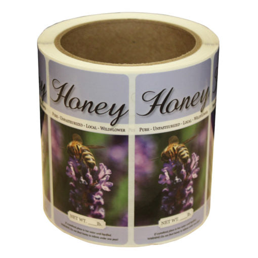 Honey Label, Jar Size, Purple Flower & Bee Style, Dozen Count