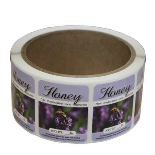 Honey Label, Bear Size, Purple Flower & Bee Style, Dozen Count